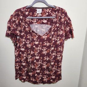 Knox Rose (Target) - Flutter Sleeve Floral Blouse - Burgundy - XXL